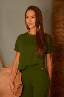 Blusa Ampla Manga Curta Comfort Office Verde