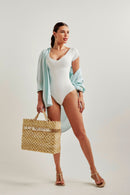Body Decote V Manga Curta Todo Duplo Curve Branco