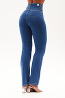 Calça Jeans Reta Clássica Cós Super Alto 99% Algodão