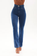 Calça Jeans Reta Clássica Cós Super Alto 99% Algodão