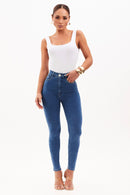Calça Jeans Skinny Clássica Cós Super Alto 99% Algodão