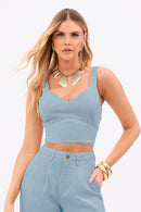 Cropped de Linho Dunas Azul Claro