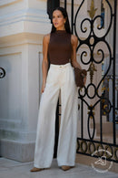 Calça Pantalona de Linho Dunas Areia