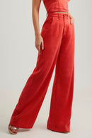 Calça Pantalona de Linho Dunas Vermelha Vibrante