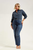 Calça Jeans Reta Modeladora Essencial Cós Super Alto Barra Corte a Laser