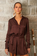 Short de Viscose Acetinada Essence Marrom