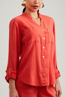 Camisa Feminina de Linho Dunas Vermelha Vibrante