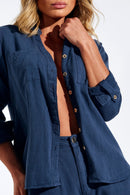 Camisa Feminina de Linho Dunas Azul Marinho