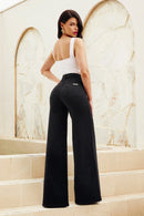 Calça Jeans Pantalona Modeladora Cós Médio Preta