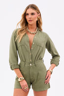 Shorts Alfaiataria de Linho Dunas Verde Militar