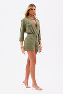 Shorts Alfaiataria de Linho Dunas Verde Militar