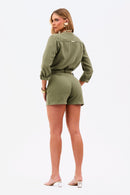 Shorts Alfaiataria de Linho Dunas Verde Militar