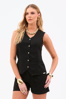 Shorts Alfaiataria de Linho Dunas Preto