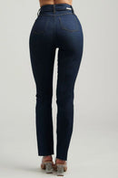 Calça Jeans Reta Ultra Modeladora Cós Alto Barra Corte a Laser