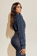 Calça Jeans Wide Leg Modeladora Fantástica Cós Super Alto Barra Corte a Laser