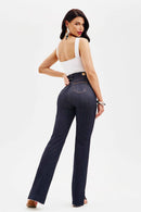 Calça Jeans Wide Leg Modeladora Fantástica Cós Super Alto Barra Corte a Laser