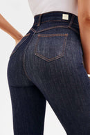 Calça Jeans Wide Leg Modeladora Fantástica Cós Super Alto Barra Corte a Laser