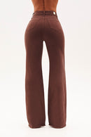 Calça Jeans Wide Leg Modeladora Cós Super Alto com Barra Desfiada Coffee