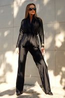 Calça Wide Leg Modeladora Glam Cós Alto Preta