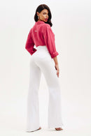 Calça Jeans Wide Leg Modeladora Milagrosa Cós Super Alto Barra Corte a Laser Branca