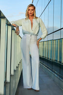 Calça Jeans Wide Leg Modeladora Milagrosa Cós Super Alto Barra Corte a Laser Branca